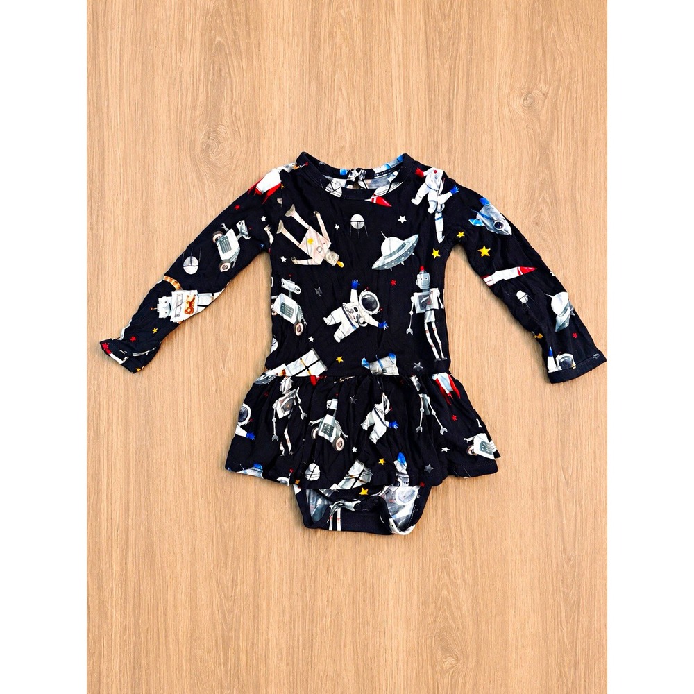 Little Bum Bums 12-18M Space Twirl Bodysuit Dress Bamboo Astronaut UFO